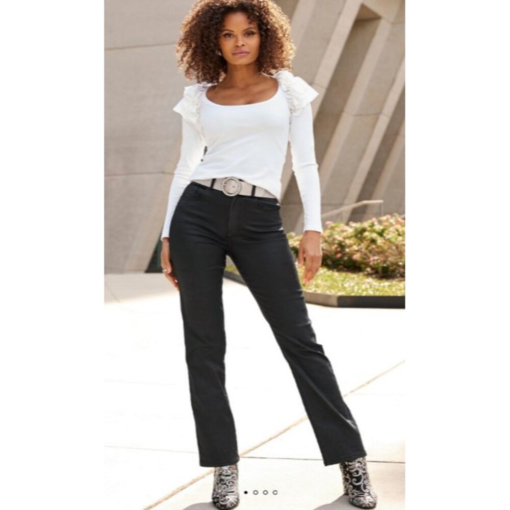 BOSTON PROPER WOMEN SIZE 12 BLACK Newport High Rise Coated Slim Straight Jean